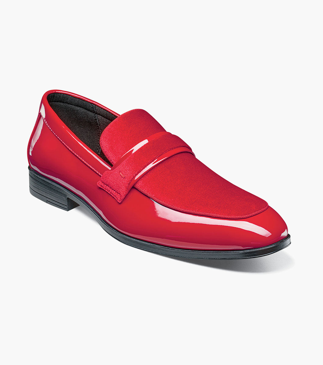 Stacy Adams Spratley Red velour patent moc toe loafers front view
