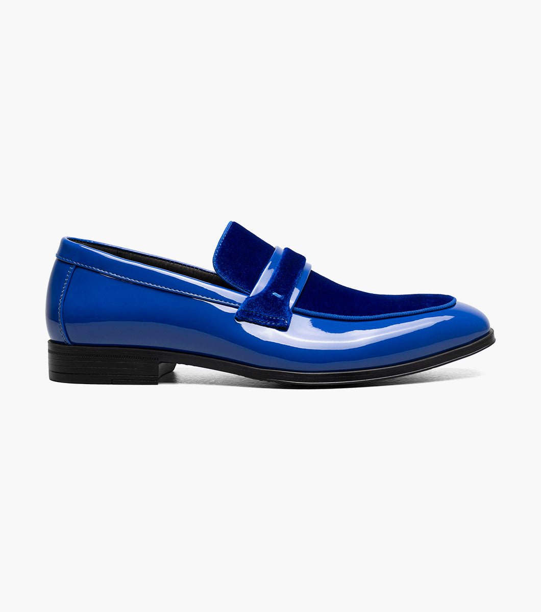 Stacy Adams Spratley Royal Blue Velour Patent Moc Toe Loafers - Upscale Men's Fashion