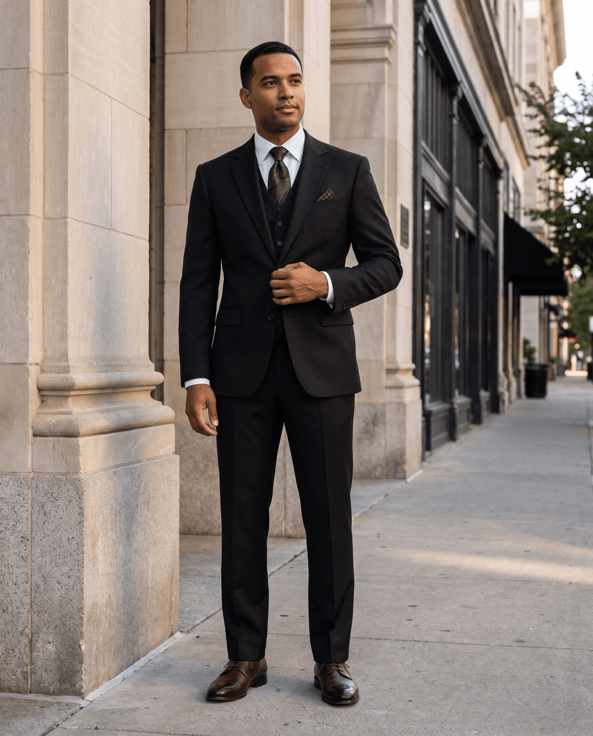 Men’s Black Tailored Fit 3-Piece Wool Suit – Statement - Upscale Men's Fashion