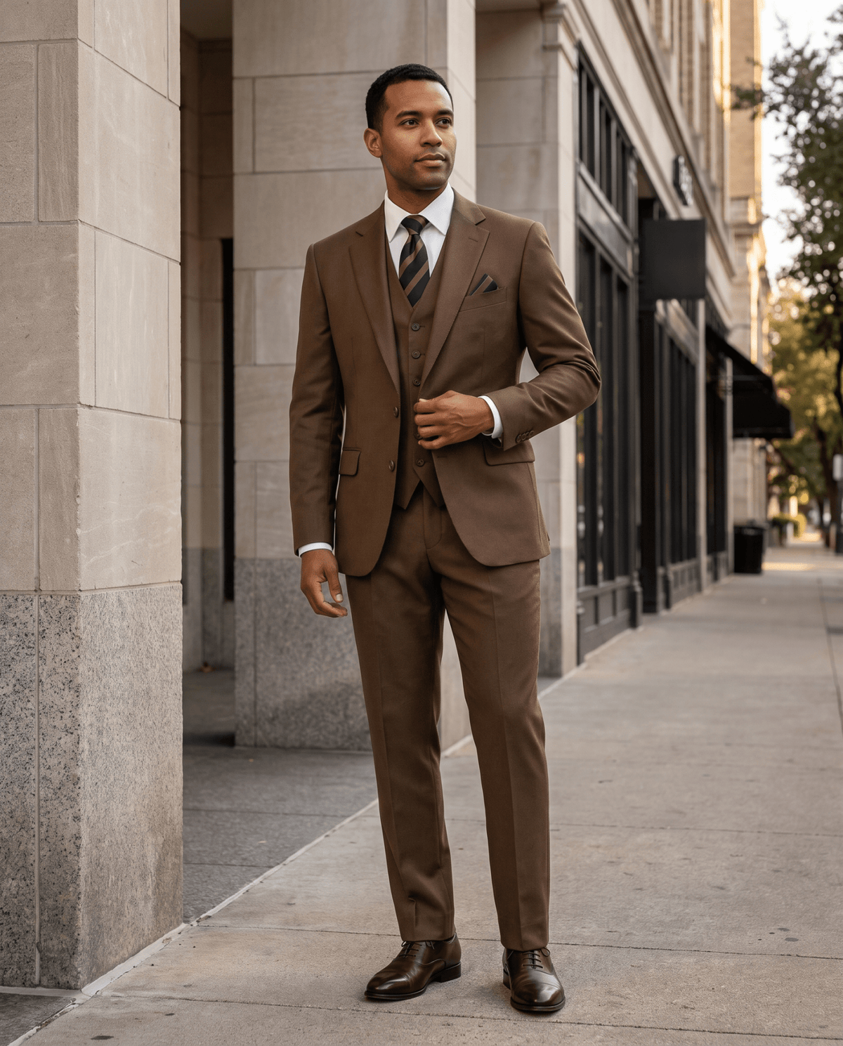 Men’s Bronze Tailored Fit 3-Piece Wool Suit – Statement - Upscale Men's Fashion