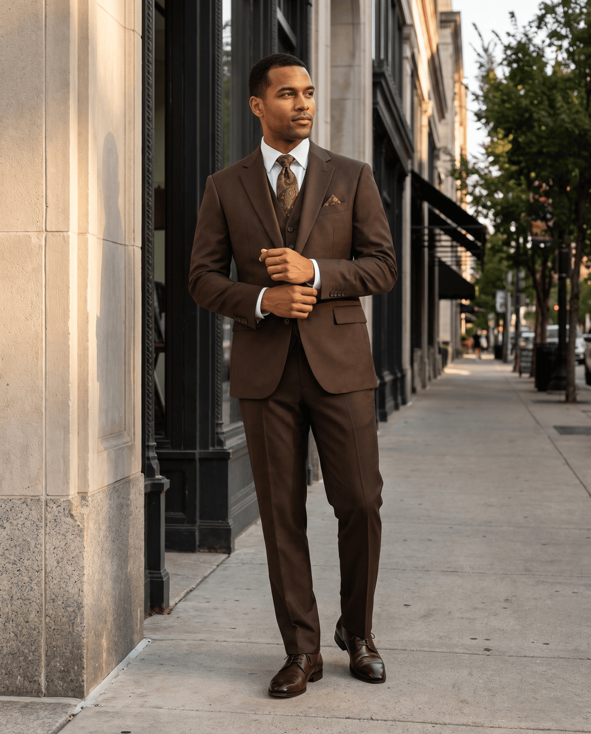 Men’s Brown Tailored Fit 3-Piece Wool Suit – Statement - Upscale Men's Fashion