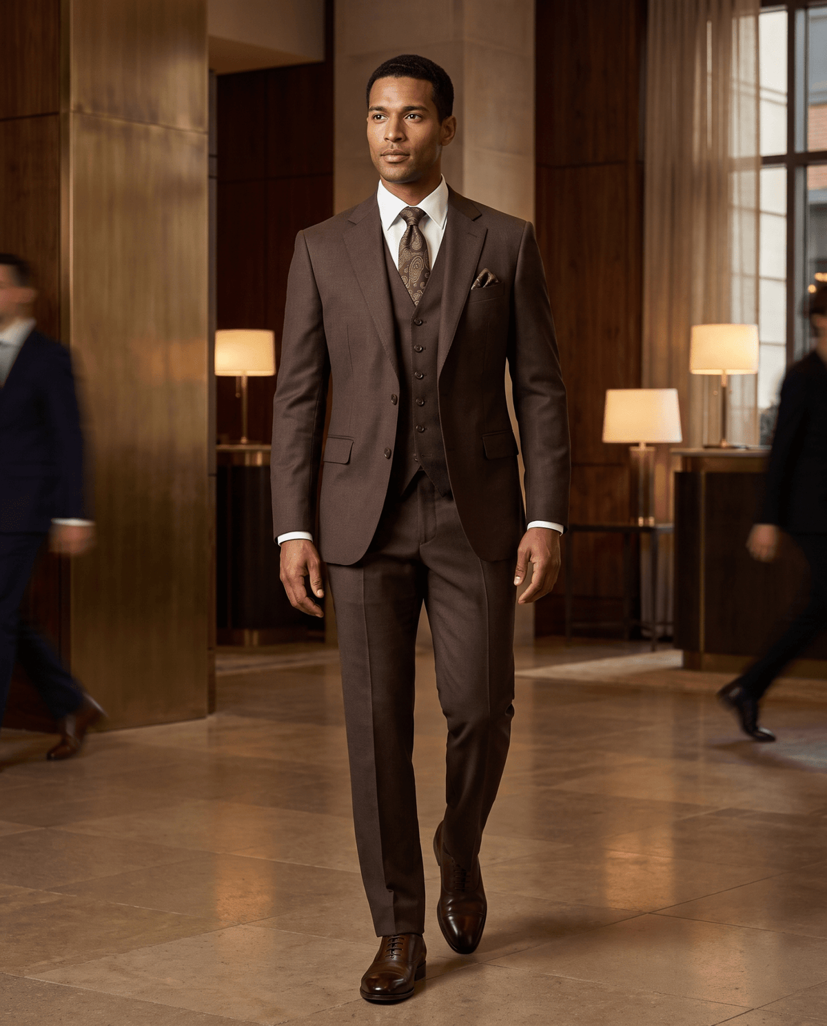 Men’s Brown Tailored Fit 3-Piece Wool Suit – Statement - Upscale Men's Fashion