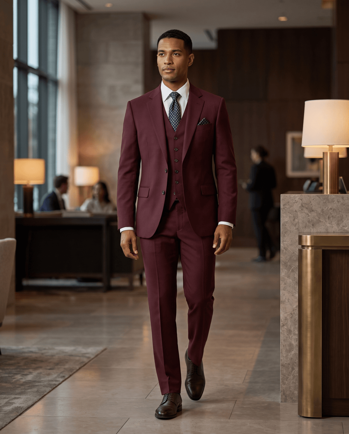 Men’s Burgundy Tailored Fit 3-Piece Wool Suit – Statement - Upscale Men's Fashion