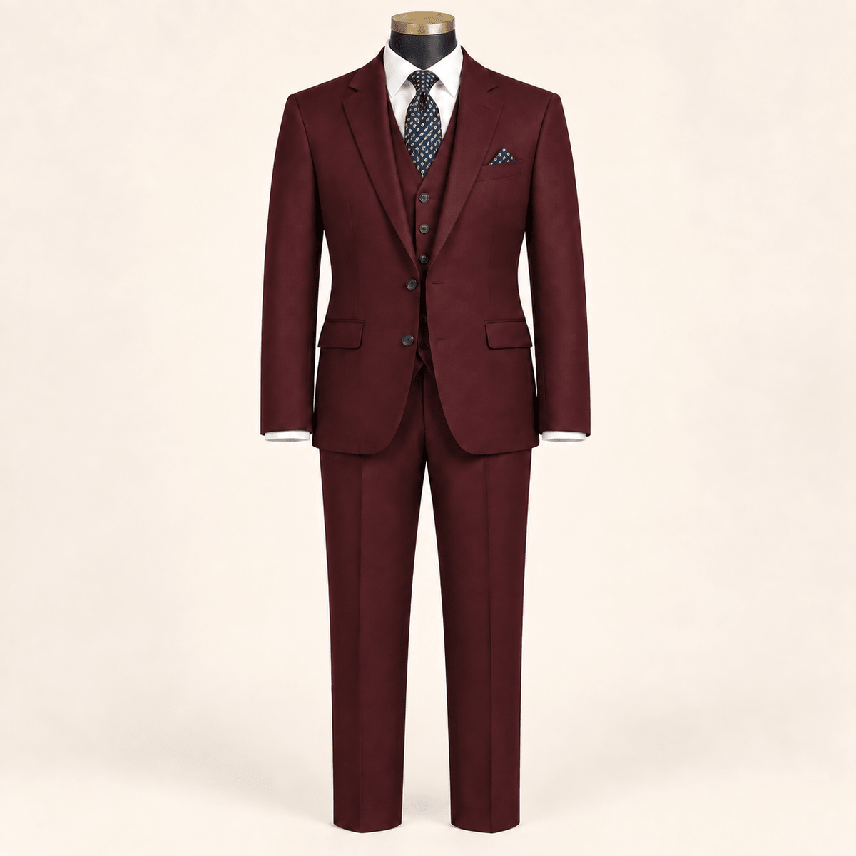 Men’s Burgundy Tailored Fit 3-Piece Wool Suit – Statement - Upscale Men's Fashion