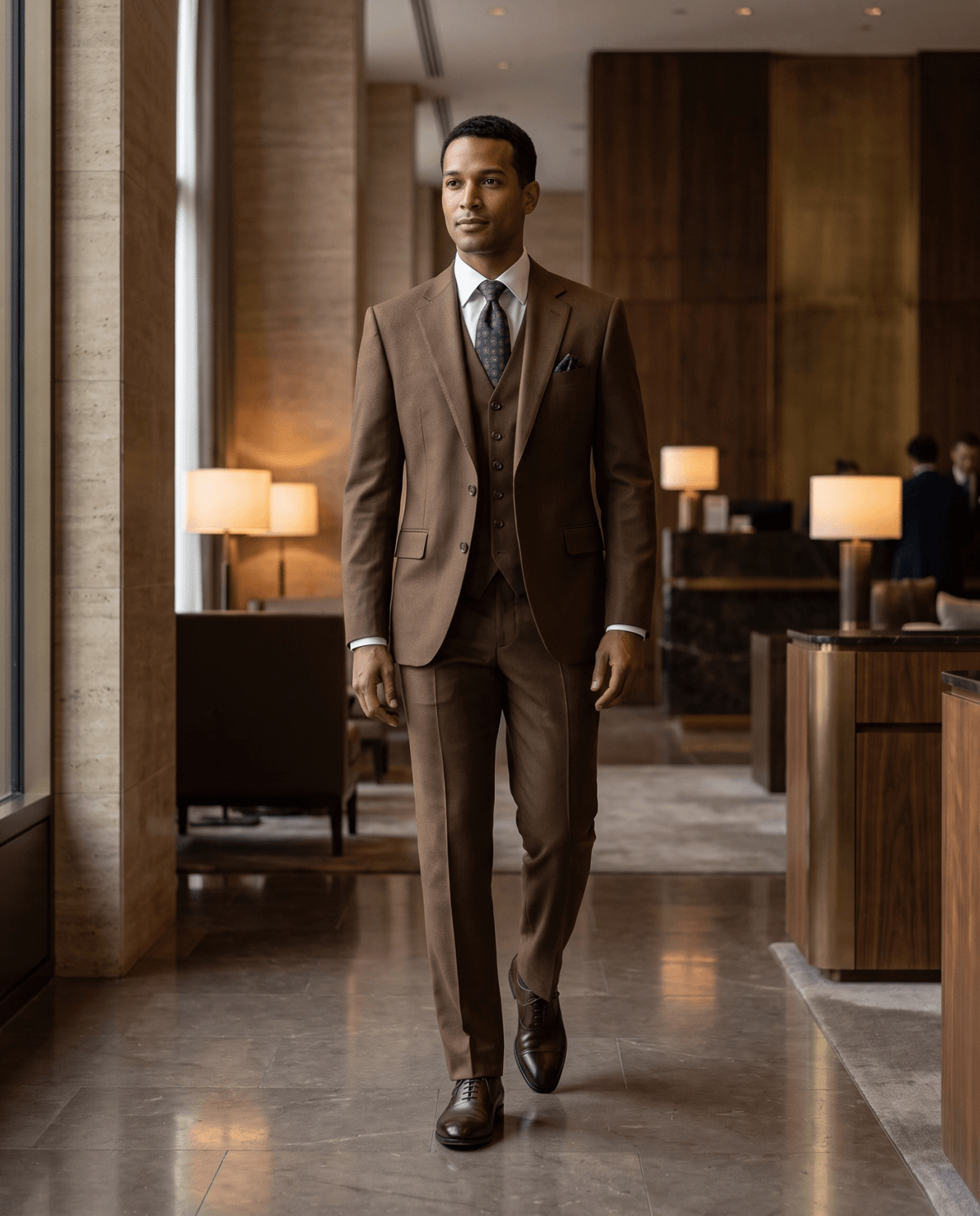 Men’s Chestnut Tailored Fit 3-Piece Wool Suit – Statement - Upscale Men's Fashion