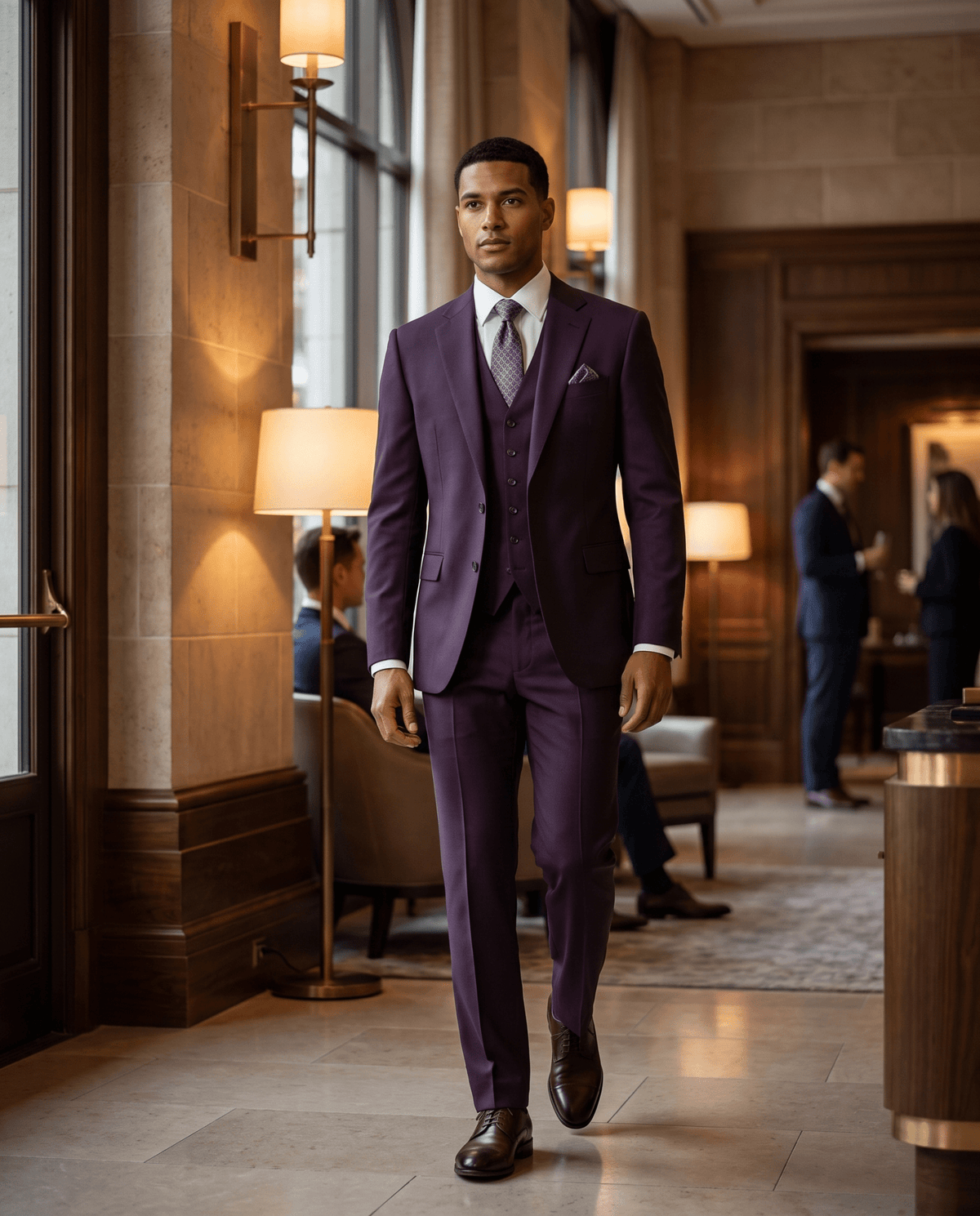 Men’s Eggplant Tailored Fit 3-Piece Wool Suit – Statement - Upscale Men's Fashion