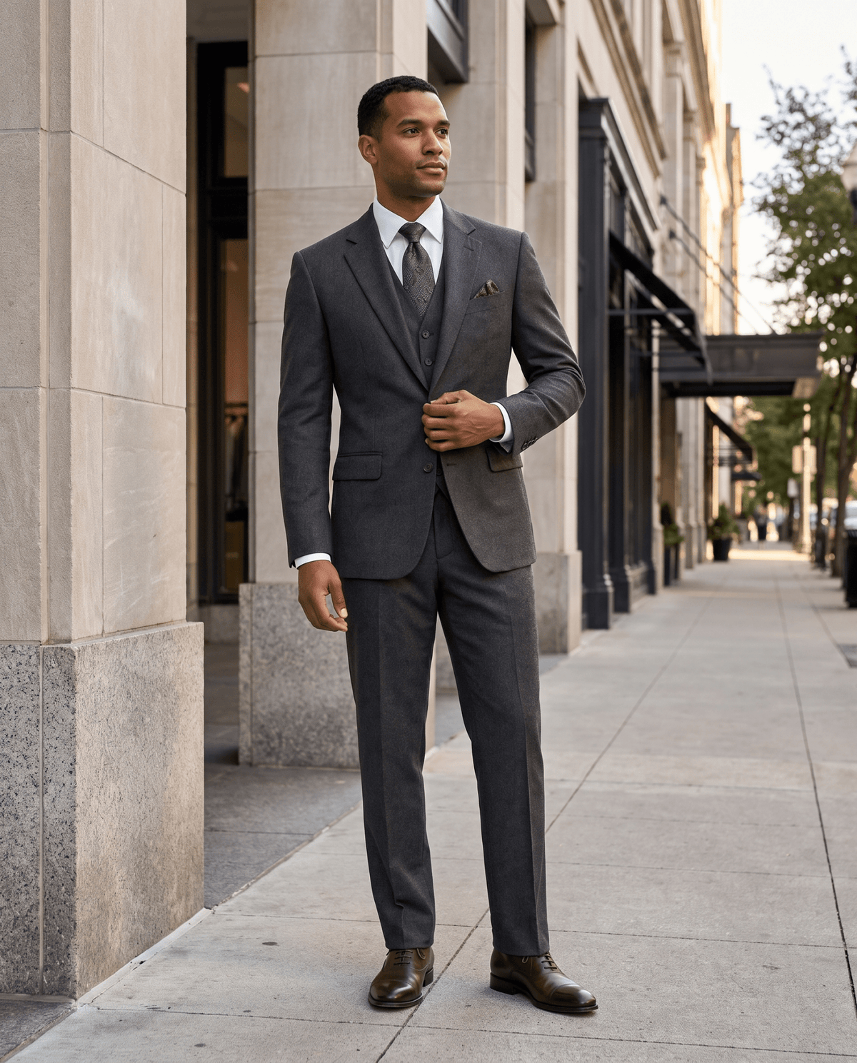 Men’s Heather Charcoal Tailored Fit 3-Piece Wool Suit – Statement - Upscale Men's Fashion