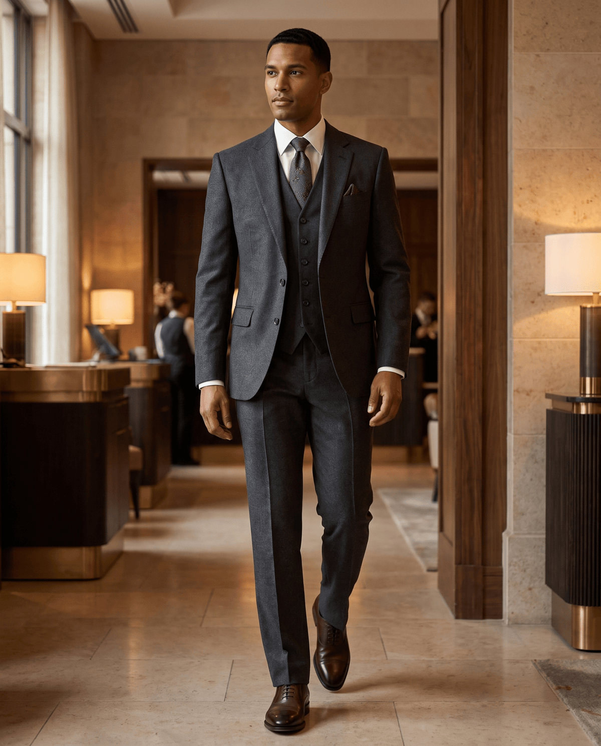 Men’s Heather Charcoal Tailored Fit 3-Piece Wool Suit – Statement - Upscale Men's Fashion
