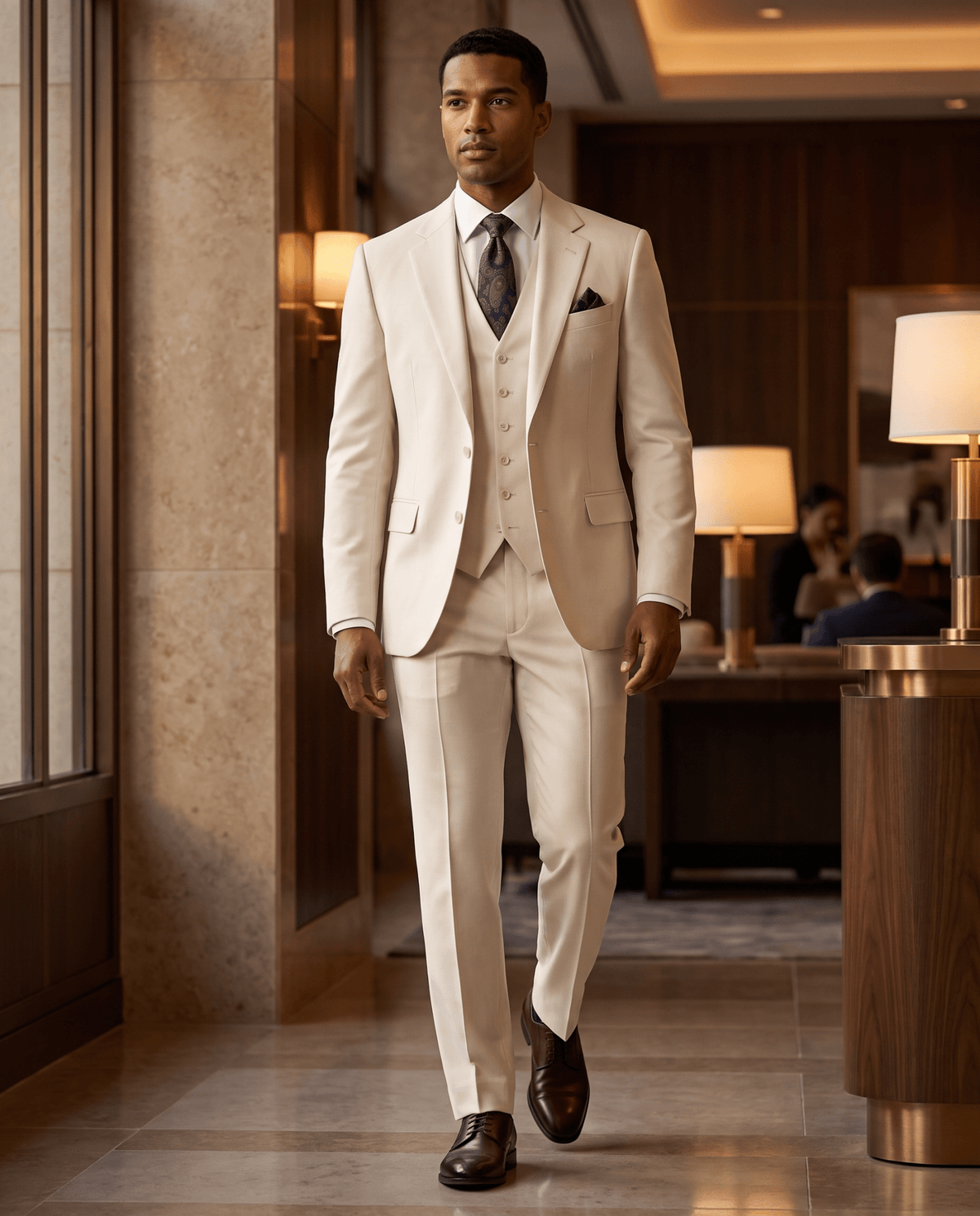 Men’s Off White Tailored Fit 3-Piece Wool Suit – Statement - Upscale Men's Fashion