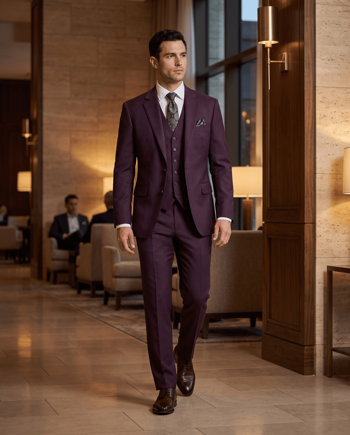 Men’s Plum Tailored Fit 3-Piece Wool Suit – Statement - Upscale Men's Fashion