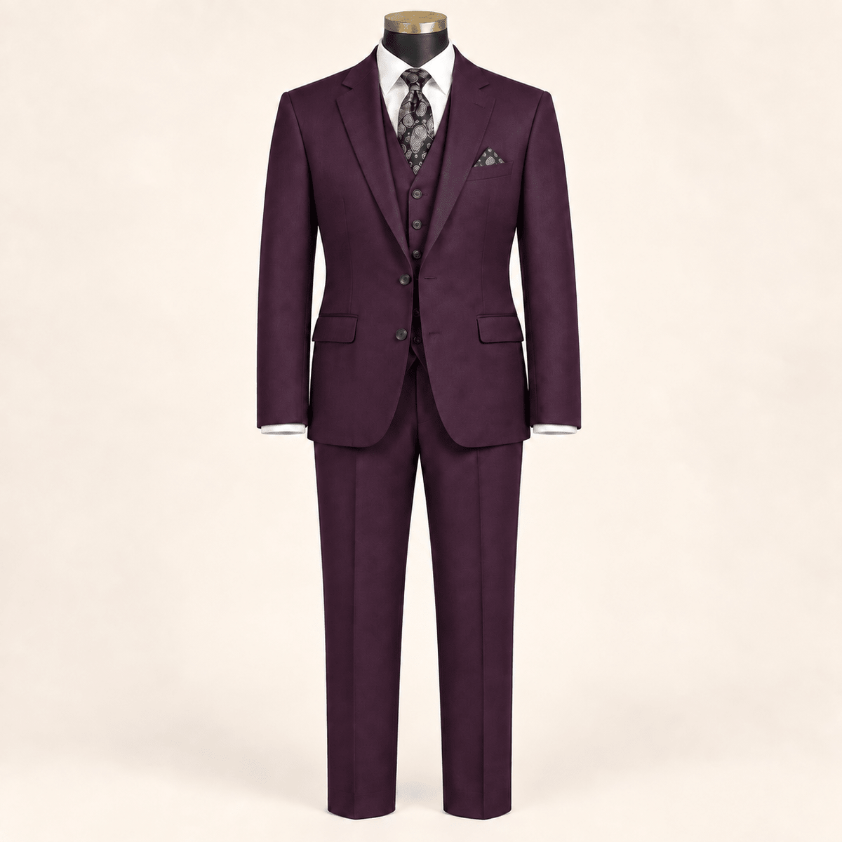 Men’s Plum Tailored Fit 3-Piece Wool Suit – Statement - Upscale Men's Fashion