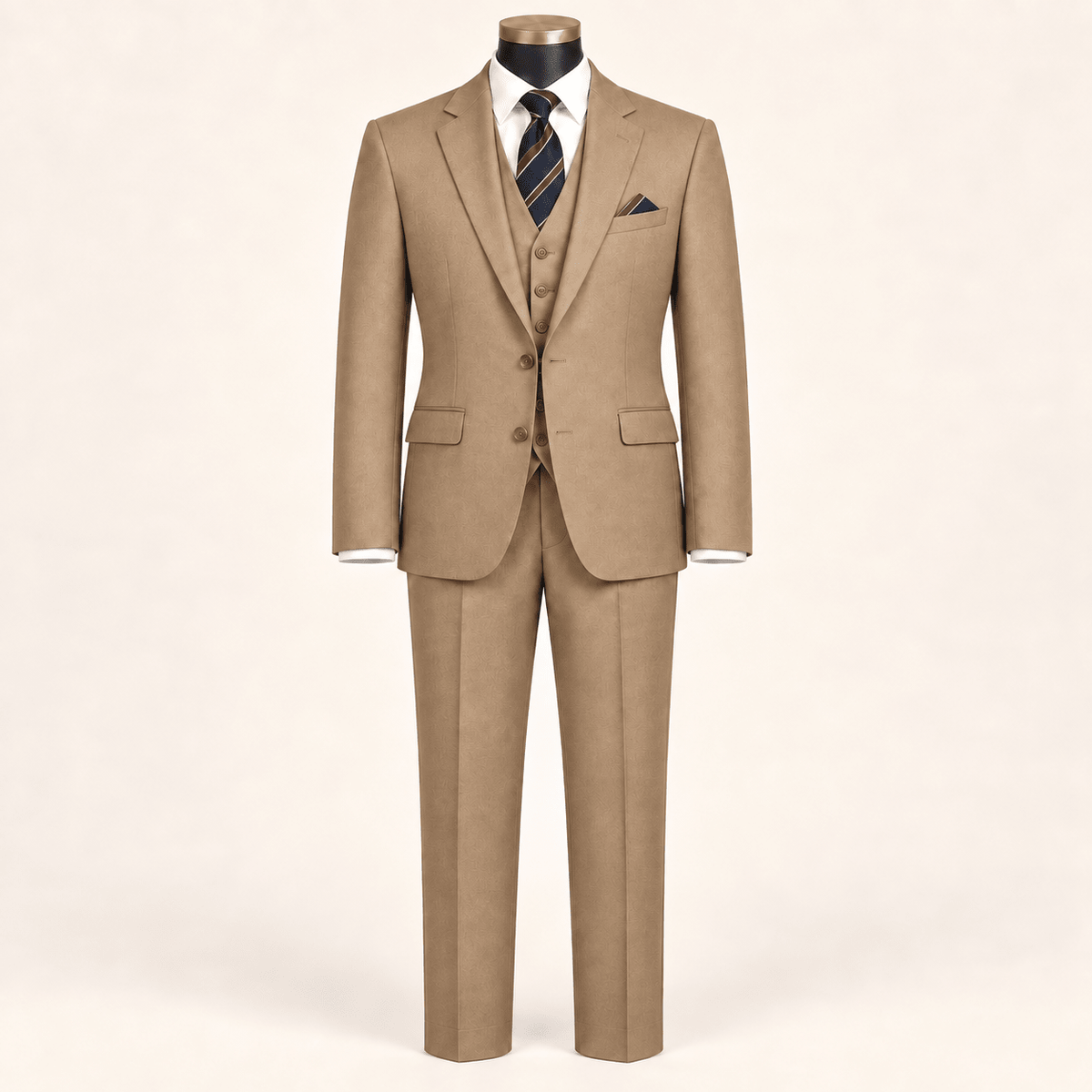 Men’s Tan Tailored Fit 3-Piece Wool Suit – Statement - Upscale Men's Fashion