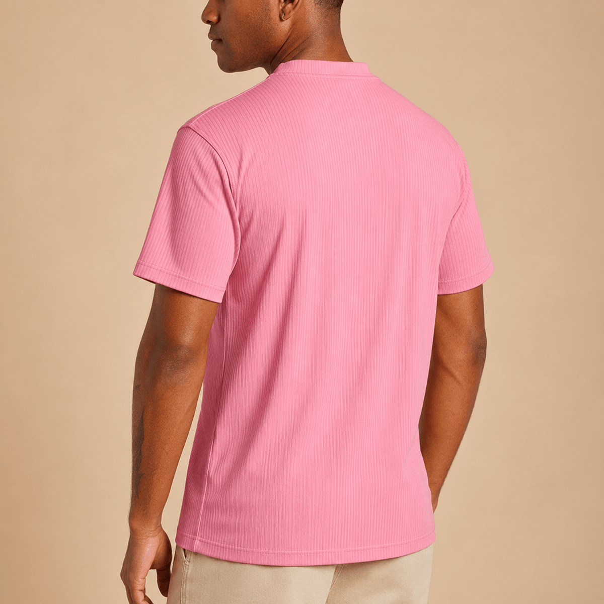Summer Pink Ribbed Regular Fit Crew Neck T-Shirt - Upscale Men's Fashion