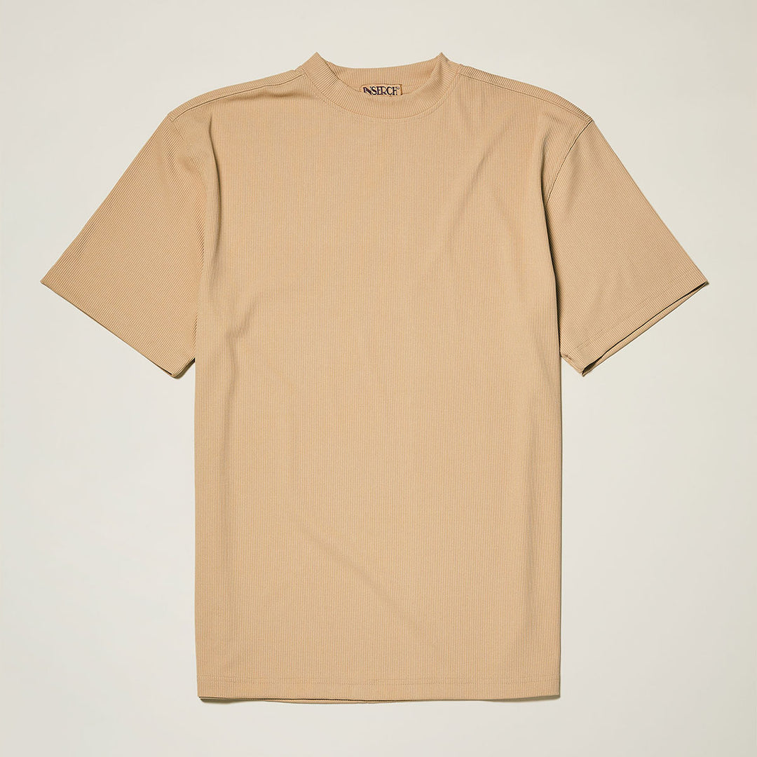 Men's tan ribbed crew neck short sleeve T-shirt