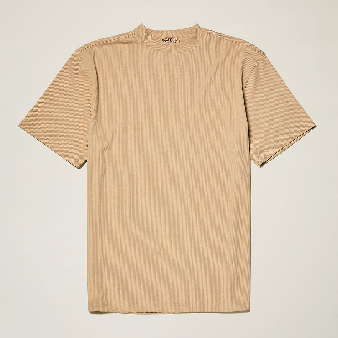 Tan Ribbed Regular Fit Crew Neck T-Shirt - Upscale Men's Fashion