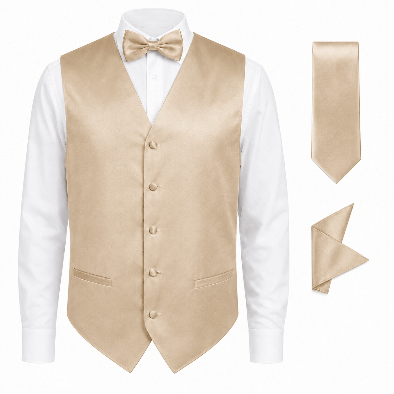 Tan Satin Tuxedo Vest Set - Upscale Men's Fashion