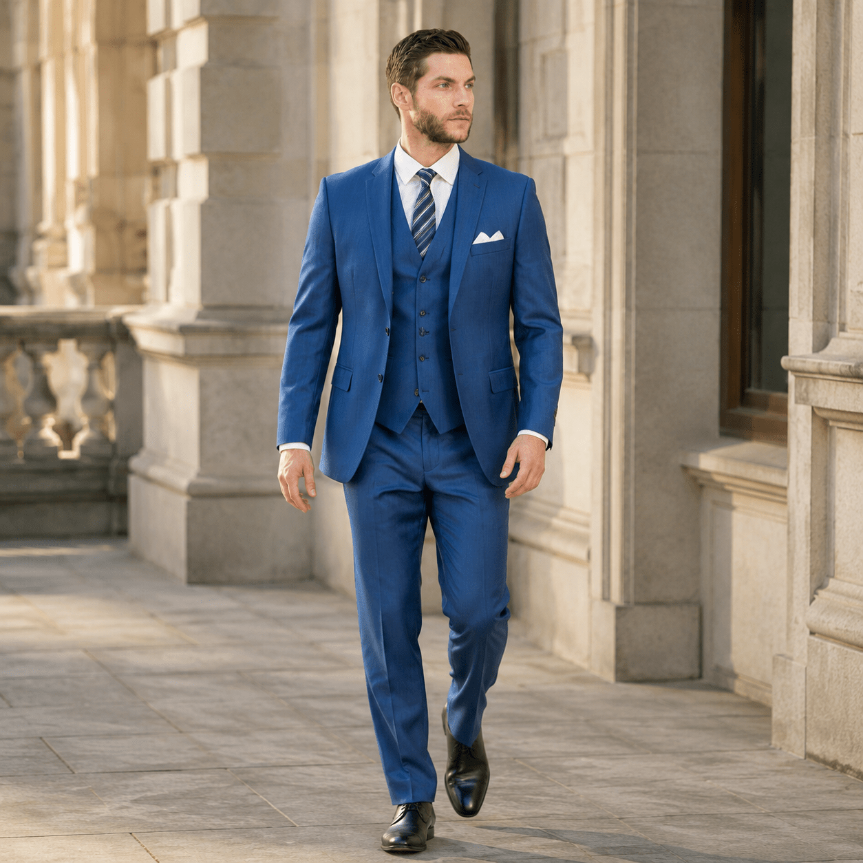 TAZIO COLLECTION-BLUE TEXTURED 3 PIECE SUIT - Upscale Men's Fashion