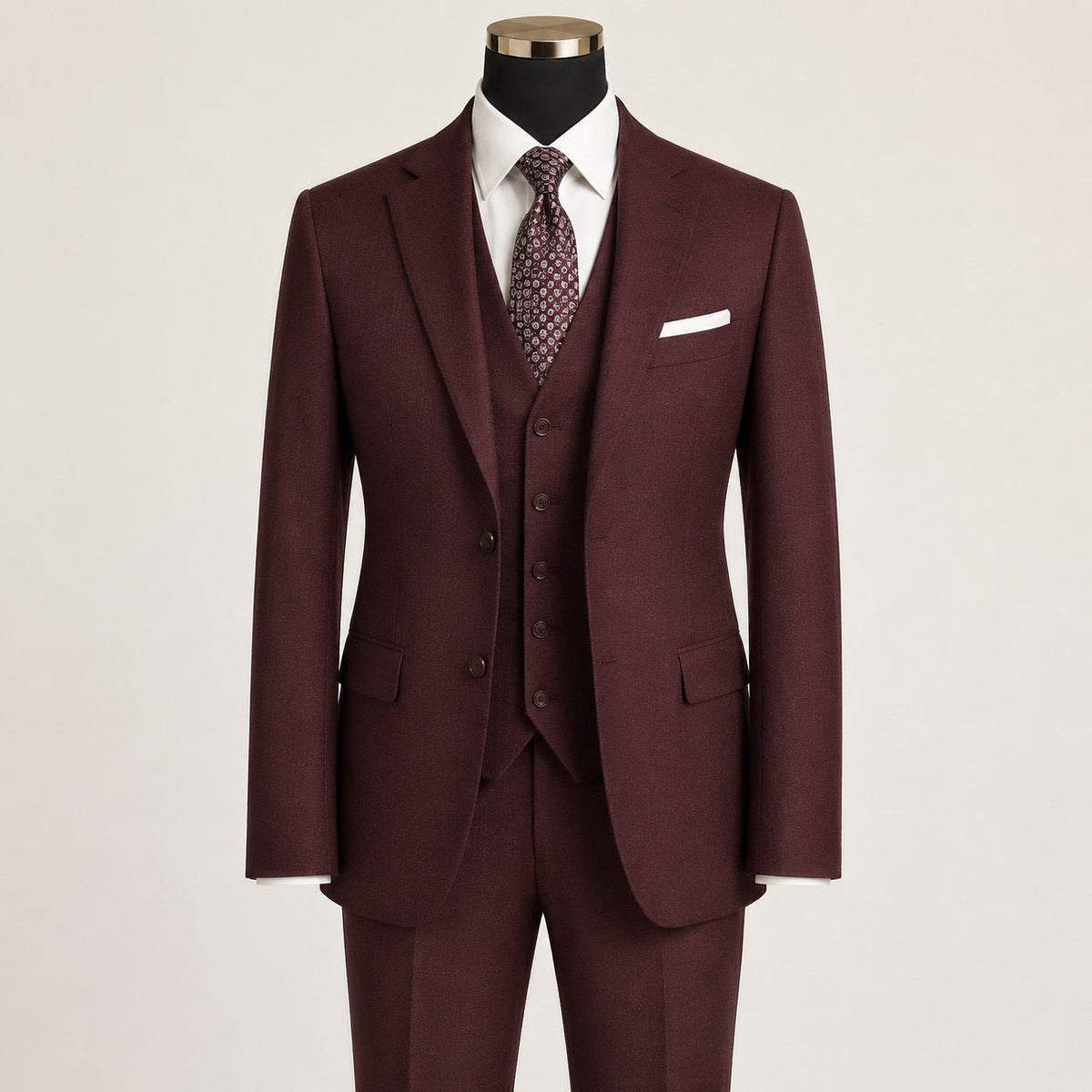 TAZIO COLLECTION-BURGUNDY TEXTURED 3 PIECE SUIT - Upscale Men's Fashion