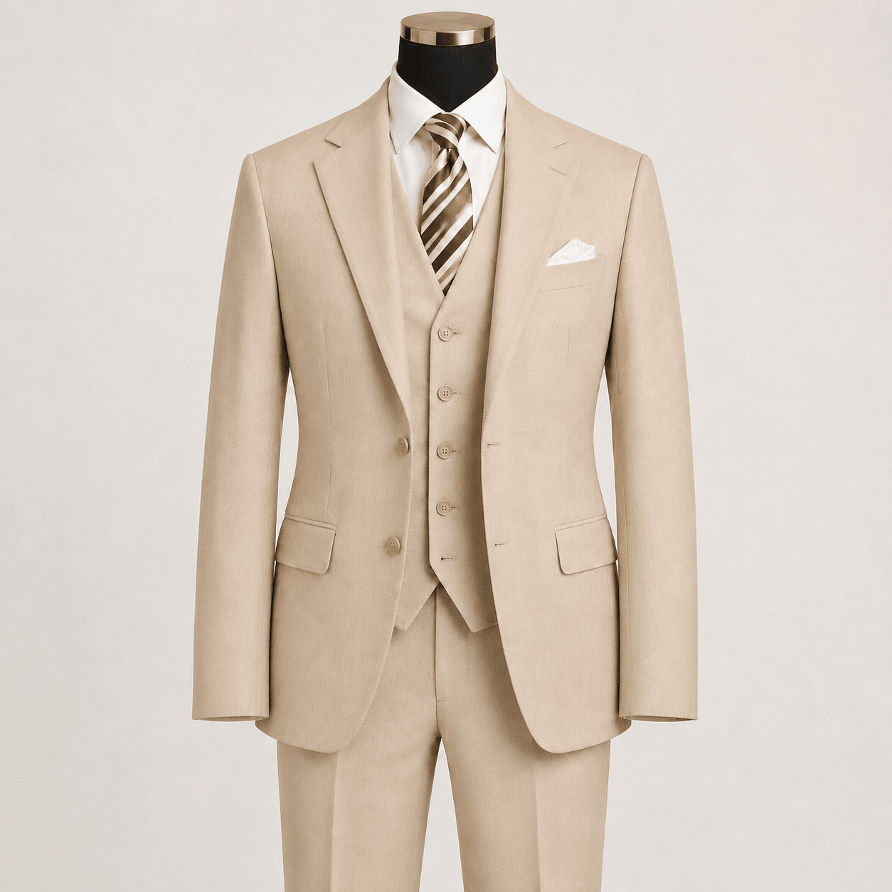 TAZIO COLLECTION-LIGHT BEIGE TEXTURED 3 PIECE SUIT - Upscale Men's Fashion