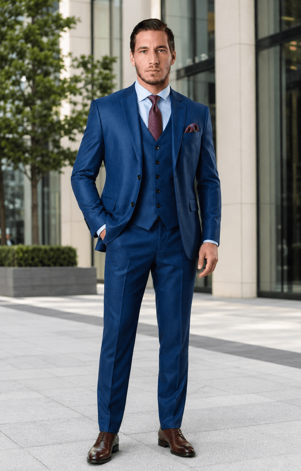 TAZIO COLLECTION-STEEL BLUE TEXTURED 3 PIECE SUIT - Upscale Men's Fashion