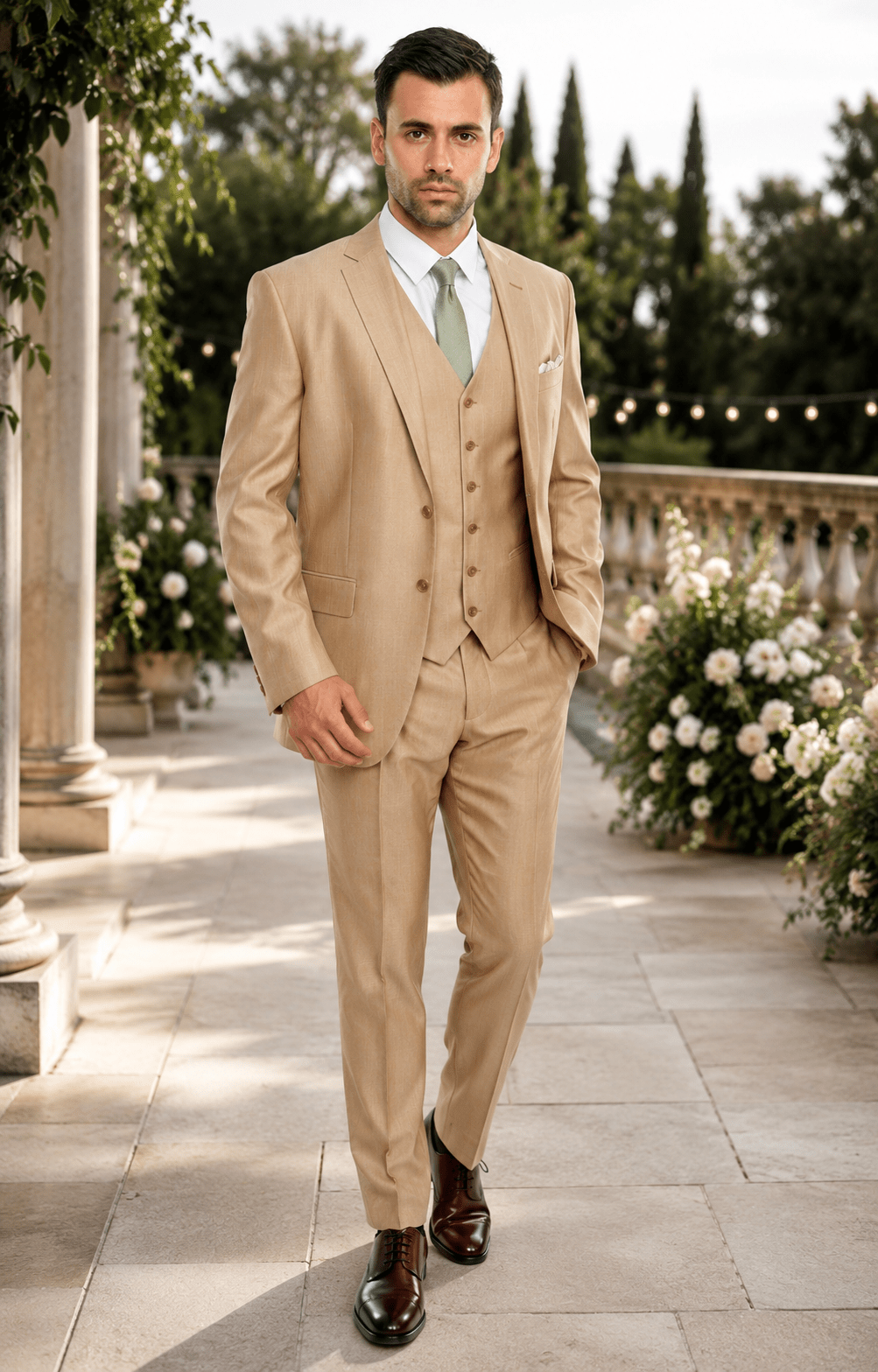 TAZIO COLLECTION-WHEAT TEXTURED 3 PIECE SUIT - Upscale Men's Fashion