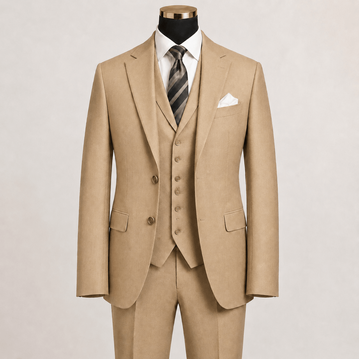 TAZIO COLLECTION-WHEAT TEXTURED 3 PIECE SUIT - Upscale Men's Fashion