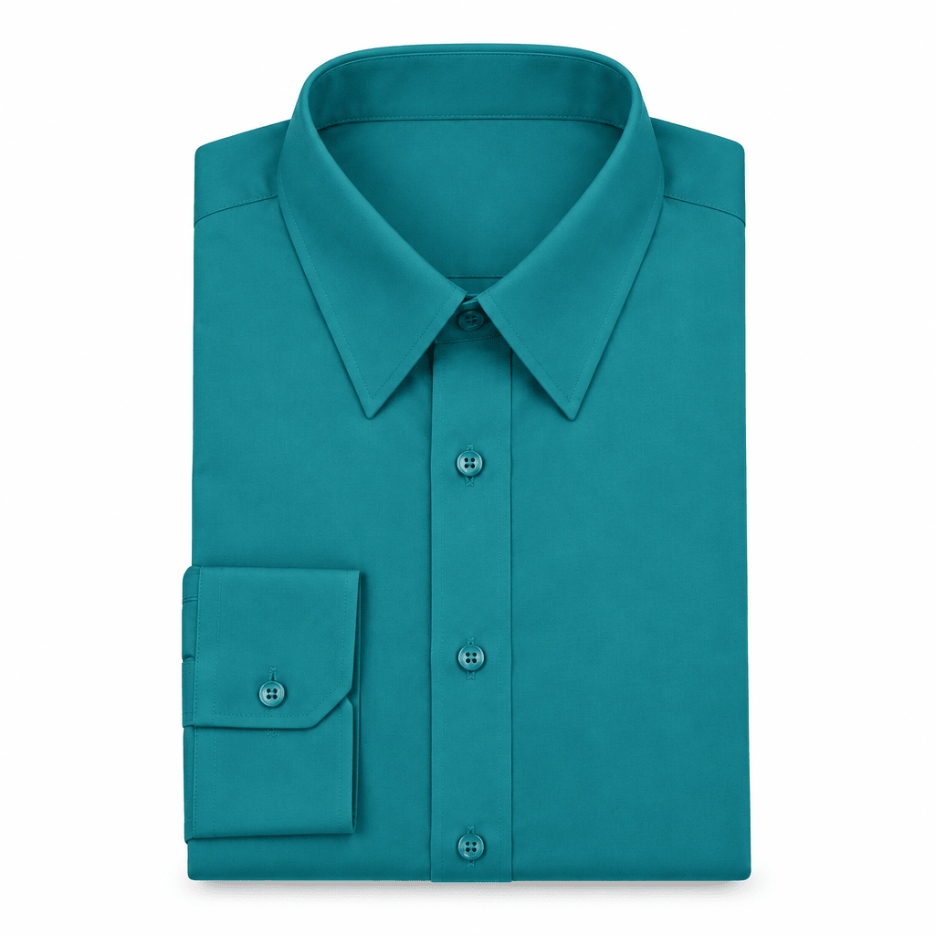 Men's Basic Dress Shirt with Convertible Cuff -Color Teal - Upscale Men's Fashion
