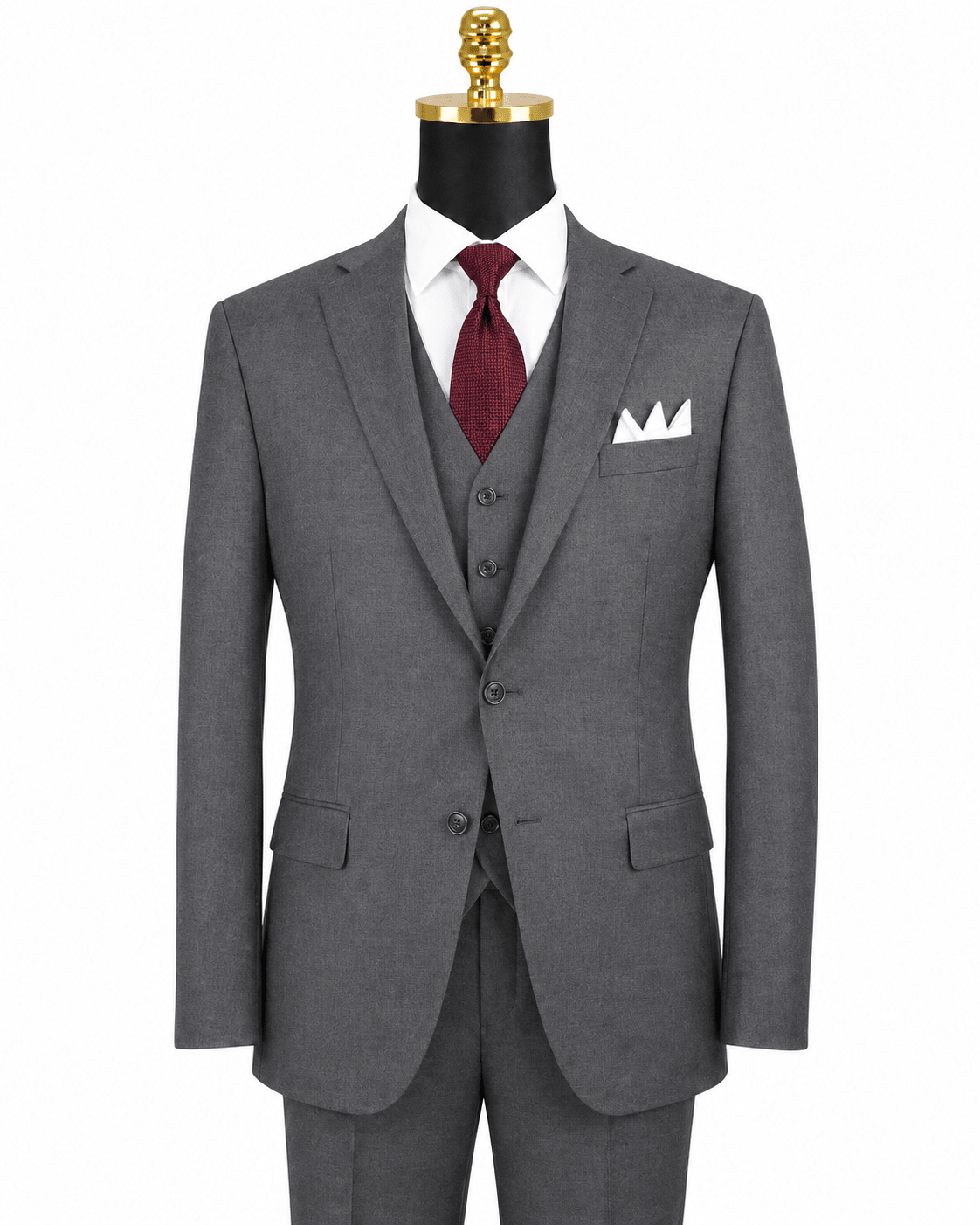 Torino Collection – Men’s Regular Fit Three-Piece Suit with Vest in Solid Heather Grey - Upscale Men's Fashion