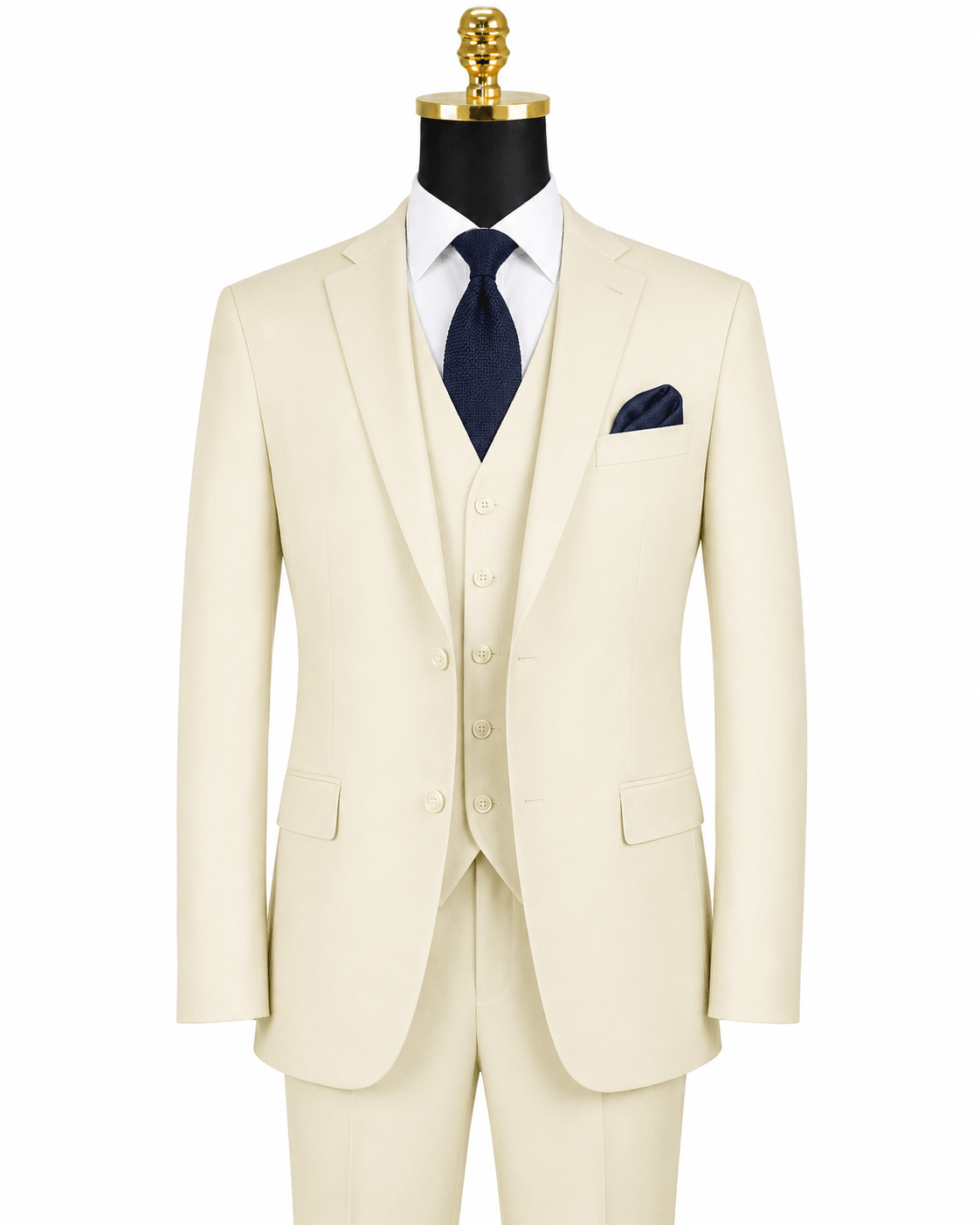 Torino Collection – Men’s Regular Fit Three-Piece Suit with Vest in Solid Ivory - Upscale Men's Fashion