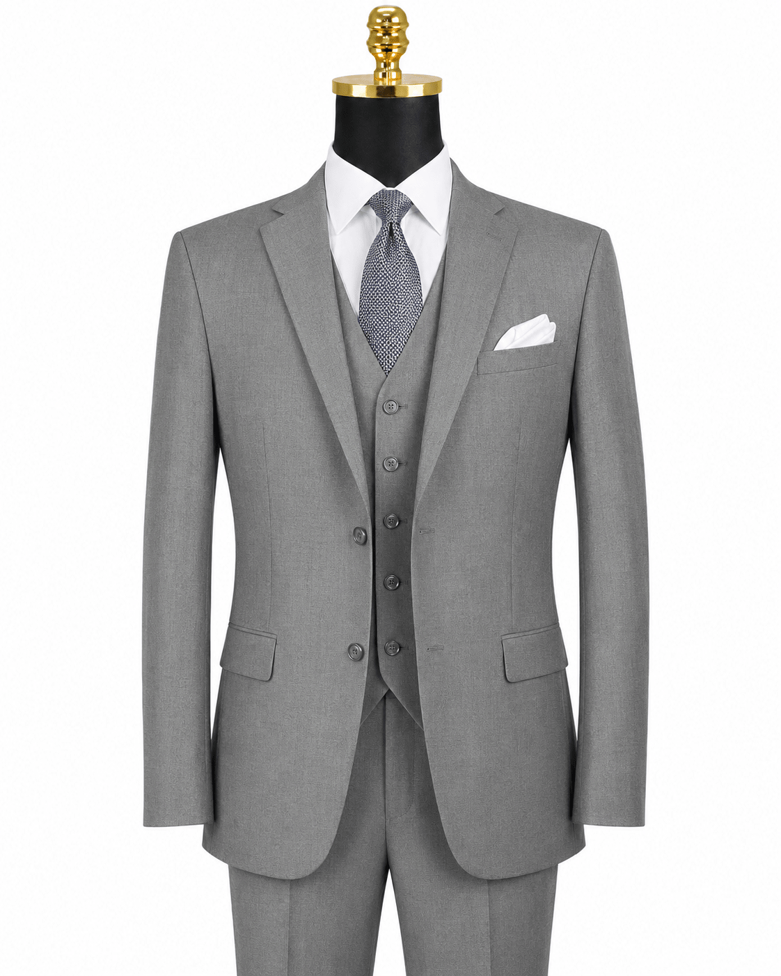 Torino Collection – Men’s Regular Fit Three-Piece Suit with Vest in Solid Medium Grey - Upscale Men's Fashion
