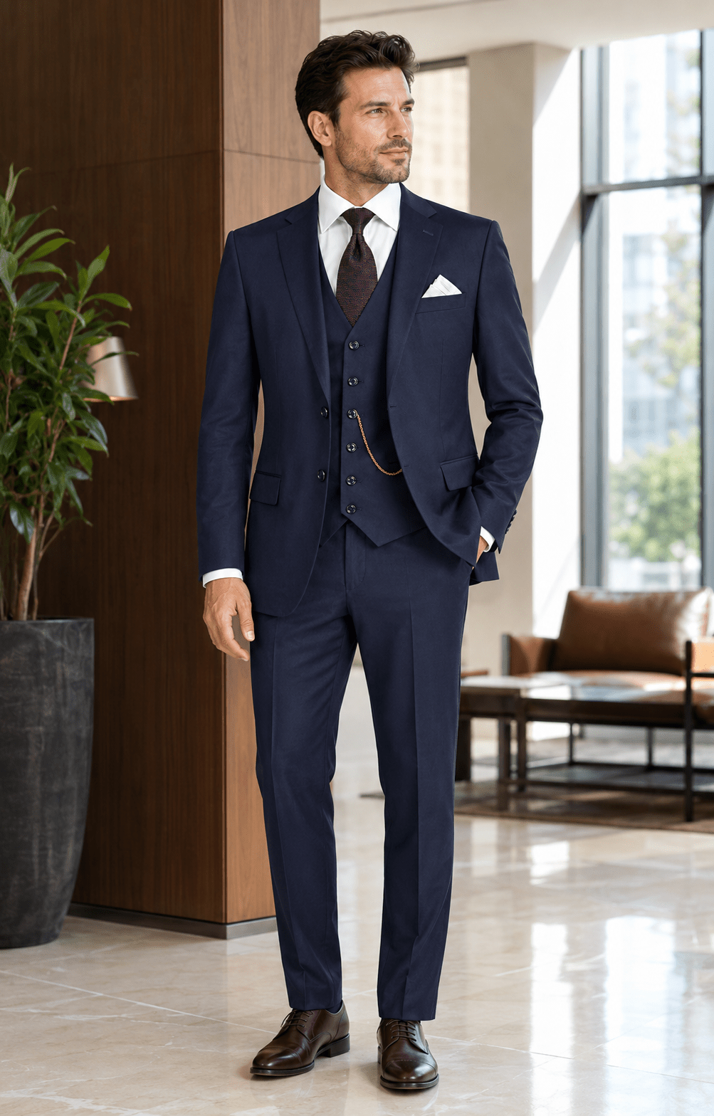 Torino Collection – Men’s Regular Fit Three-Piece Suit with Vest in Solid Navy - Upscale Men's Fashion