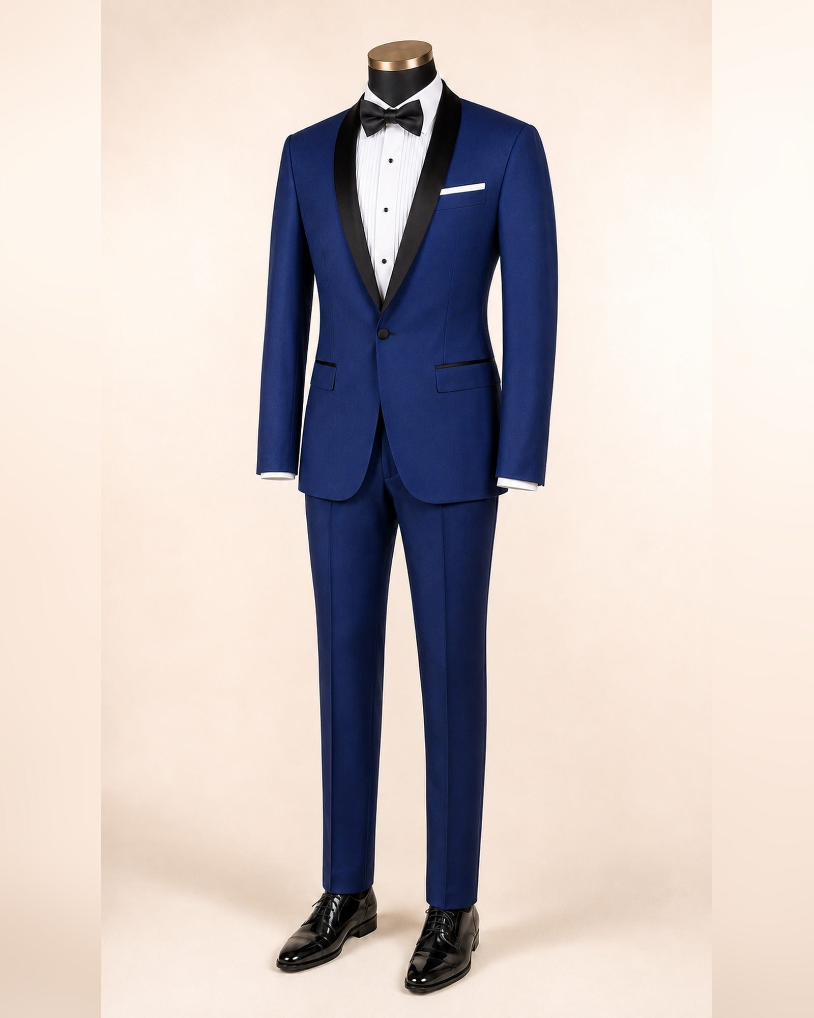 Blue Slim Fit Narrow Black Shawl Lapel Tuxedo - Upscale Men's Fashion