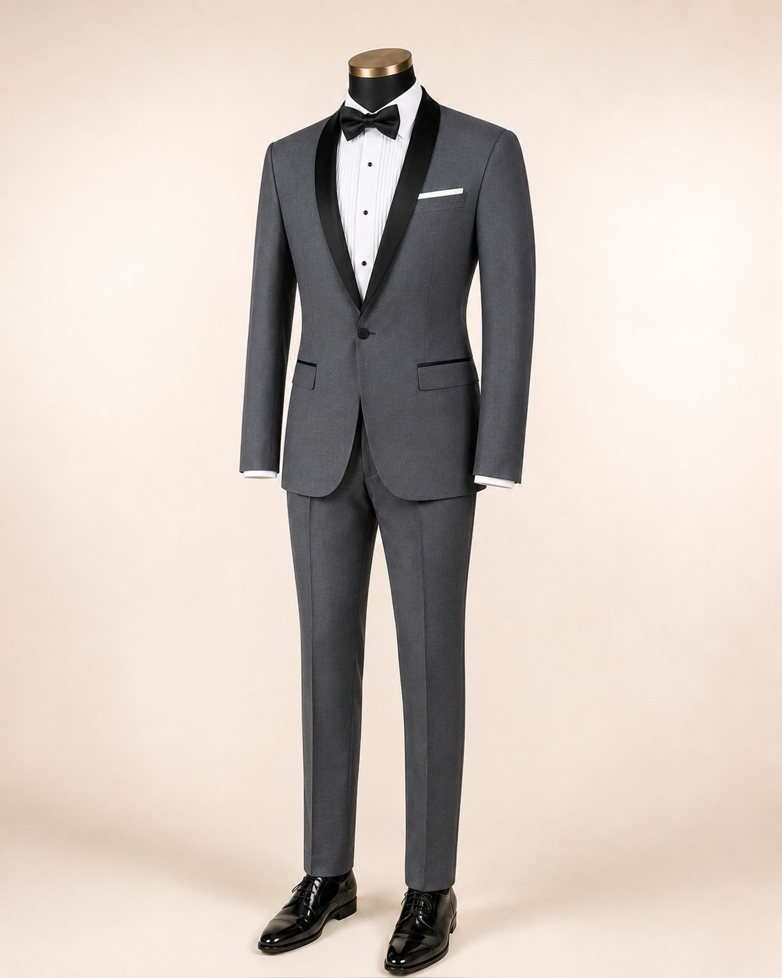 Heather Gray Slim Fit Tuxedo with Narrow Black Shawl Lapel & matching Pants - Upscale Men's Fashion