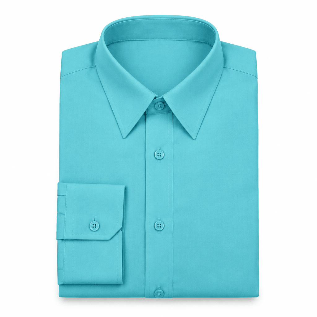 Men's Basic Dress Shirt with Convertible Cuff -Turquoise - Upscale Men's Fashion