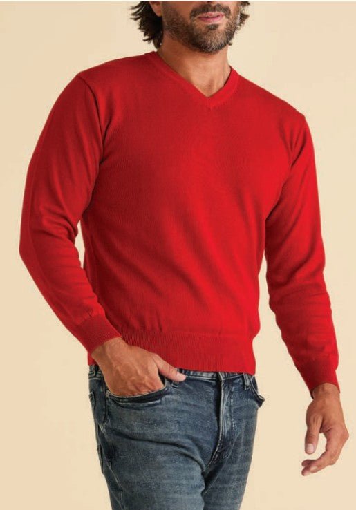 Men’s Cotton-Acrylic Blend V-Neck Long-Sleeve Sweater – Regular Fit - Upscale Men's Fashion