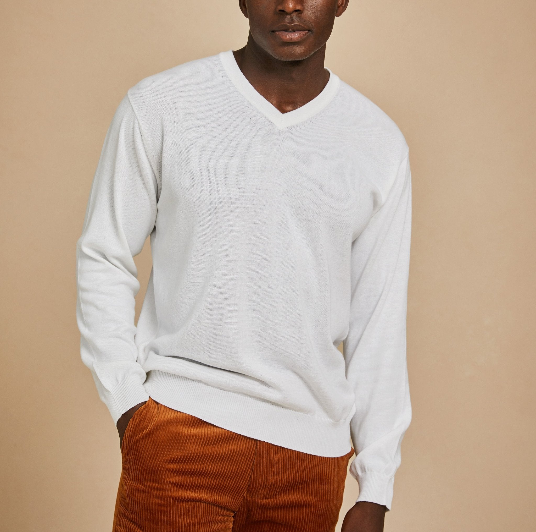 Men’s Cotton-Acrylic Blend V-Neck Long-Sleeve Sweater – Regular Fit - Upscale Men's Fashion