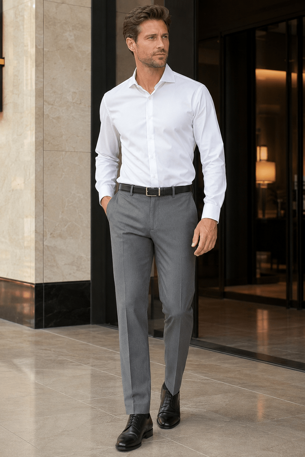 Men's Medium Gray Modern Fit Pre-Hemmed Dress Pants - Upscale Men's Fashion