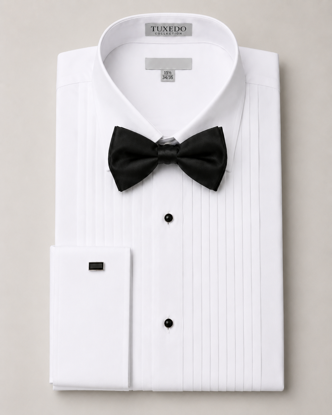 White Pointed Collar Pleated Tuxedo Shirt