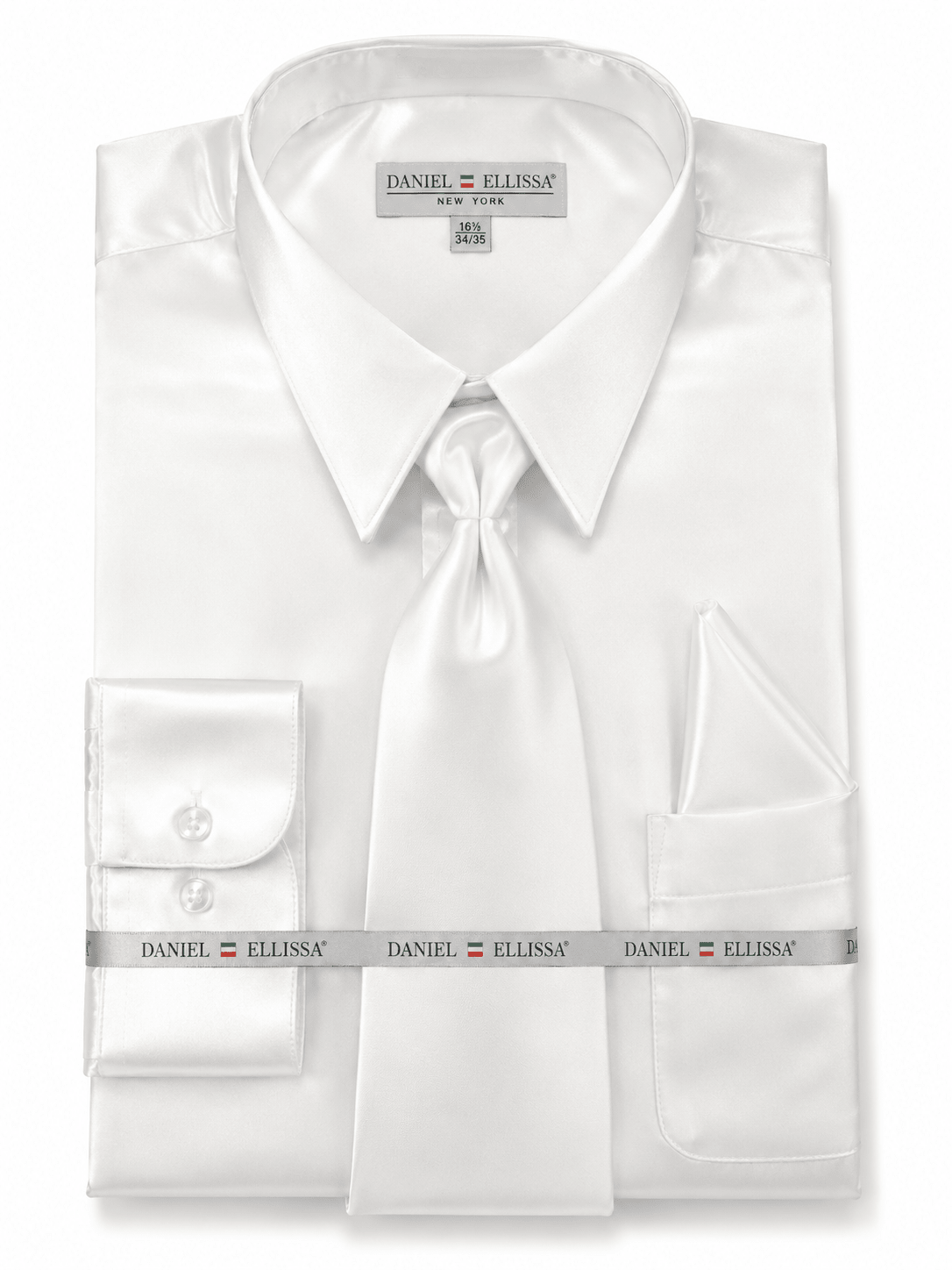 White Satin Dress Shirt Set with Matching Tie & Pocket Square - Upscale Men's Fashion