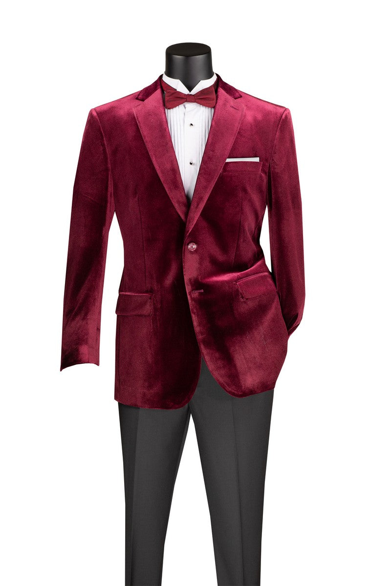 Wine Regular Fit Velvet Blazer-Orsini Collection