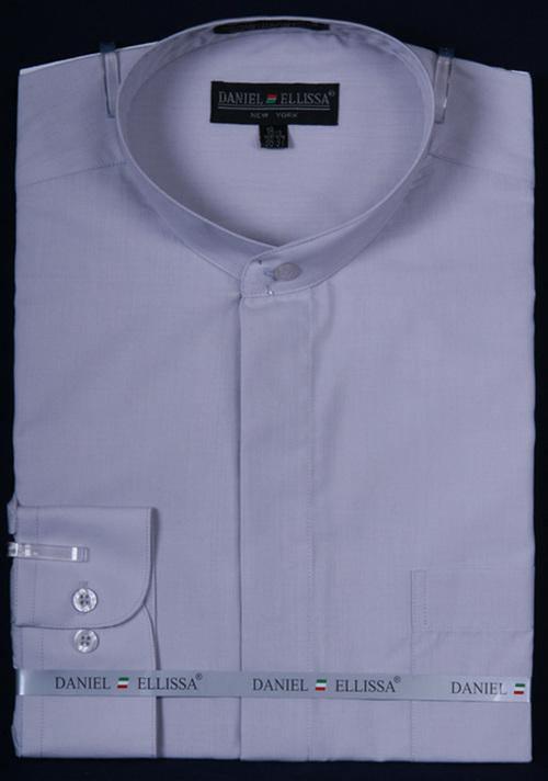 Banded Collar Dress Shirt ,Silver, 18–18.5 Neck – 34/35 Sleeve