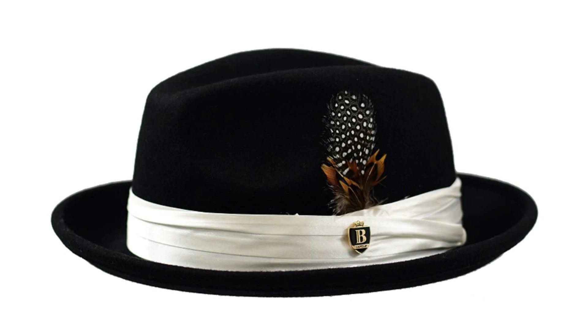 Giovani Collection Black with White Band Wool Felt Fedora Hat with C Giovani Collection Black with White Band Wool Felt Fedora Hat with C