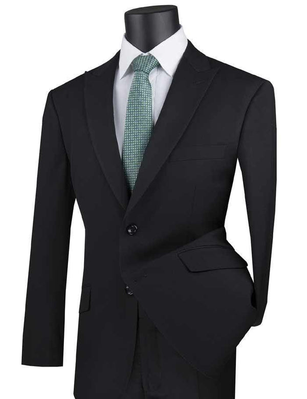 Black Modern Fit Peak Lapel Suit - Upscale Men's Fashion