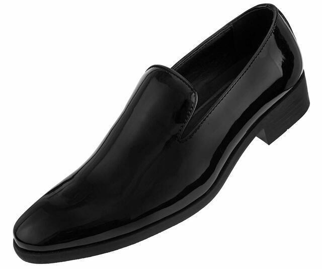 Black Slip On Shiny Tuxedo Shoes, 10
