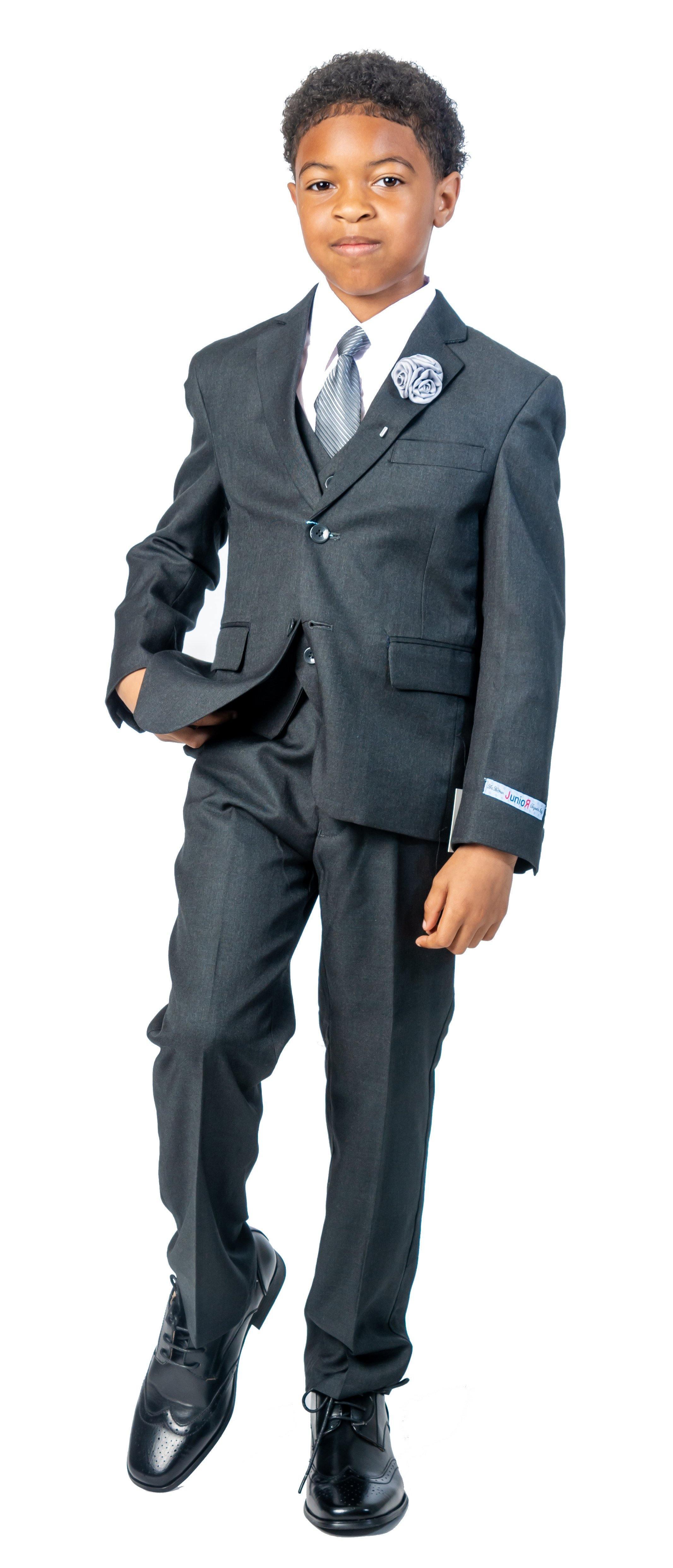 Boys 5 Piece Suit Color Charcoal - Upscale Men's Fashion