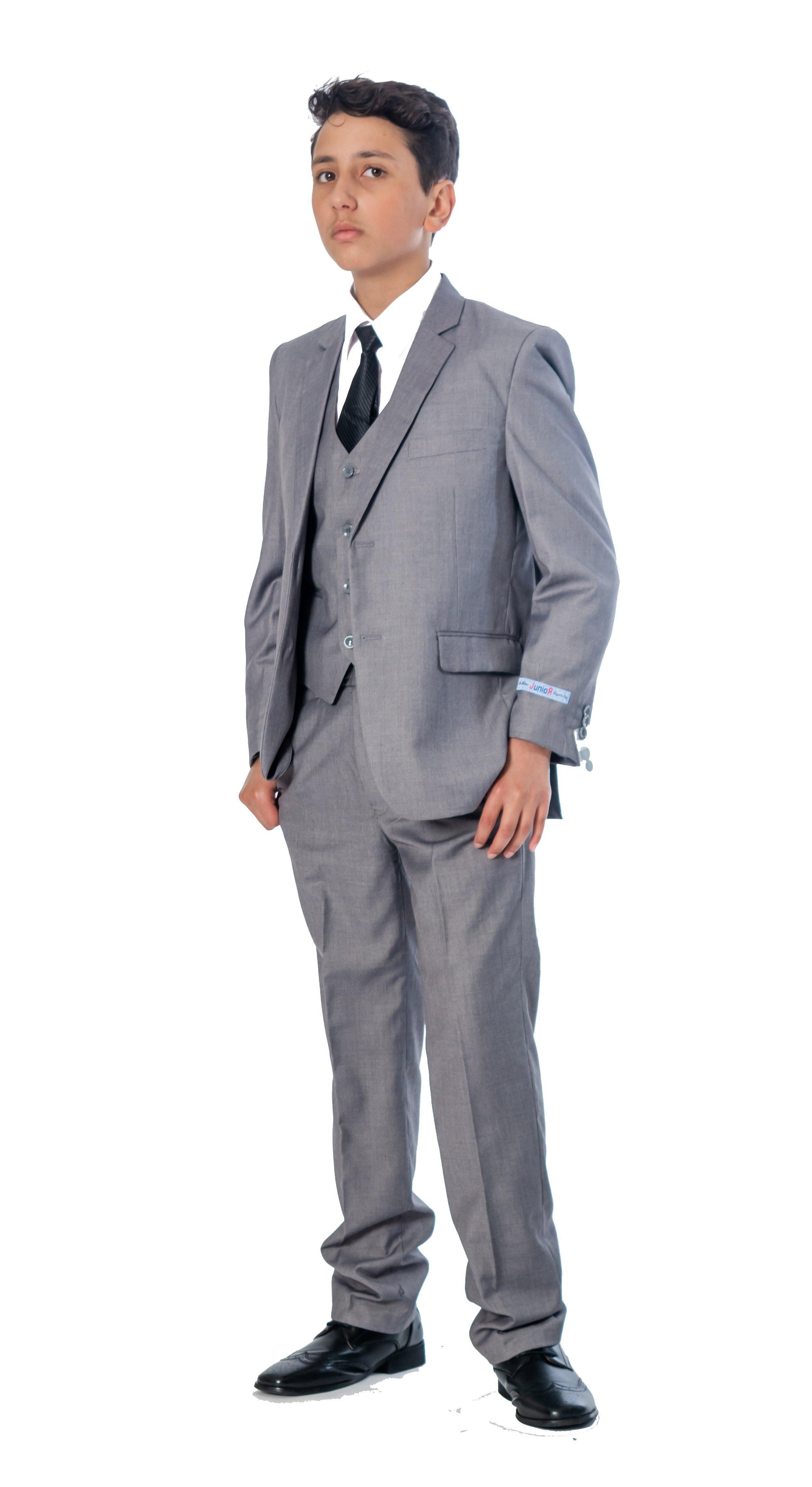 Boys 5 Piece Suit Color Light Grey - Upscale Men's Fashion