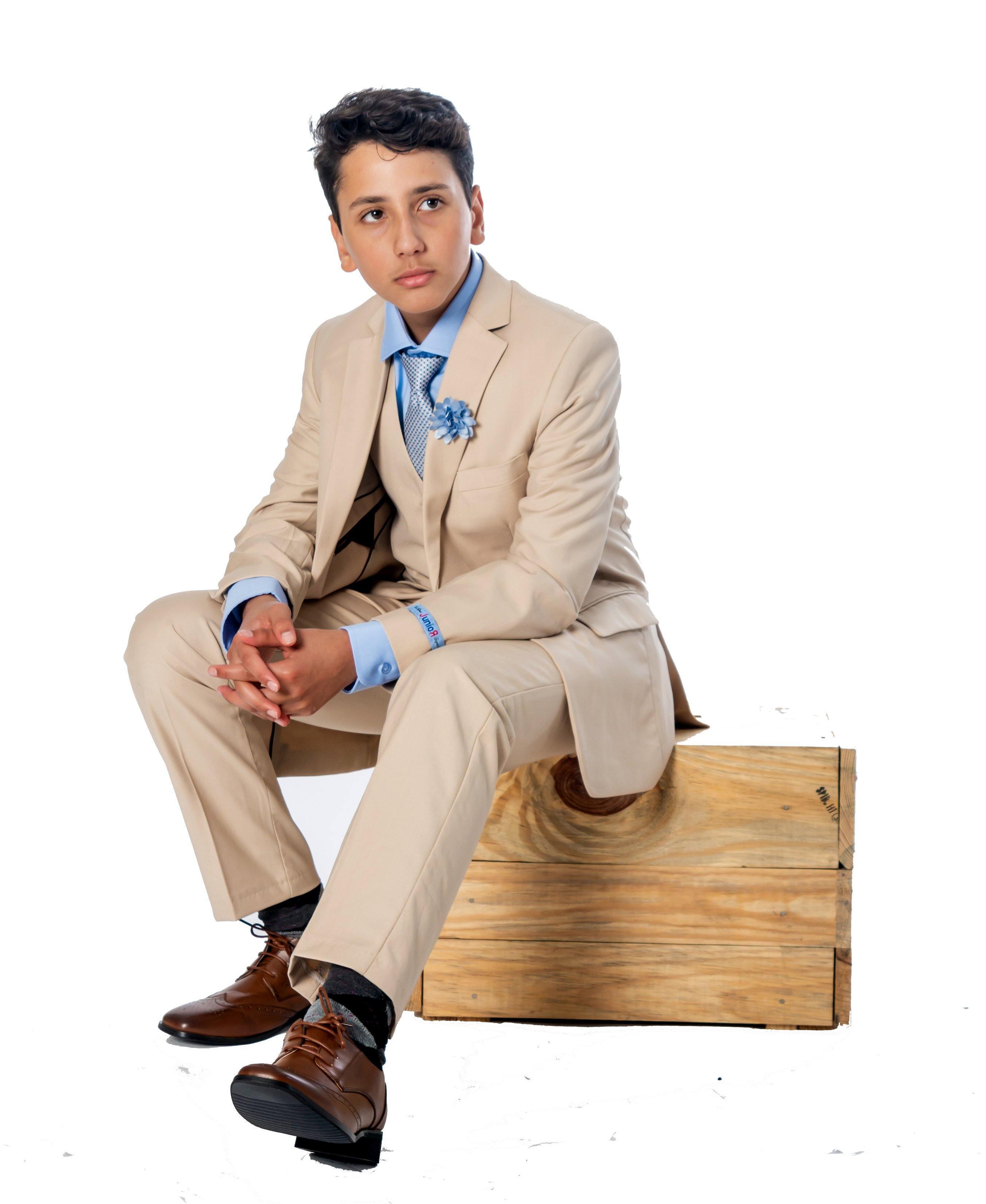 Boys 5 Piece Suit Color Sand - Upscale Men's Fashion
