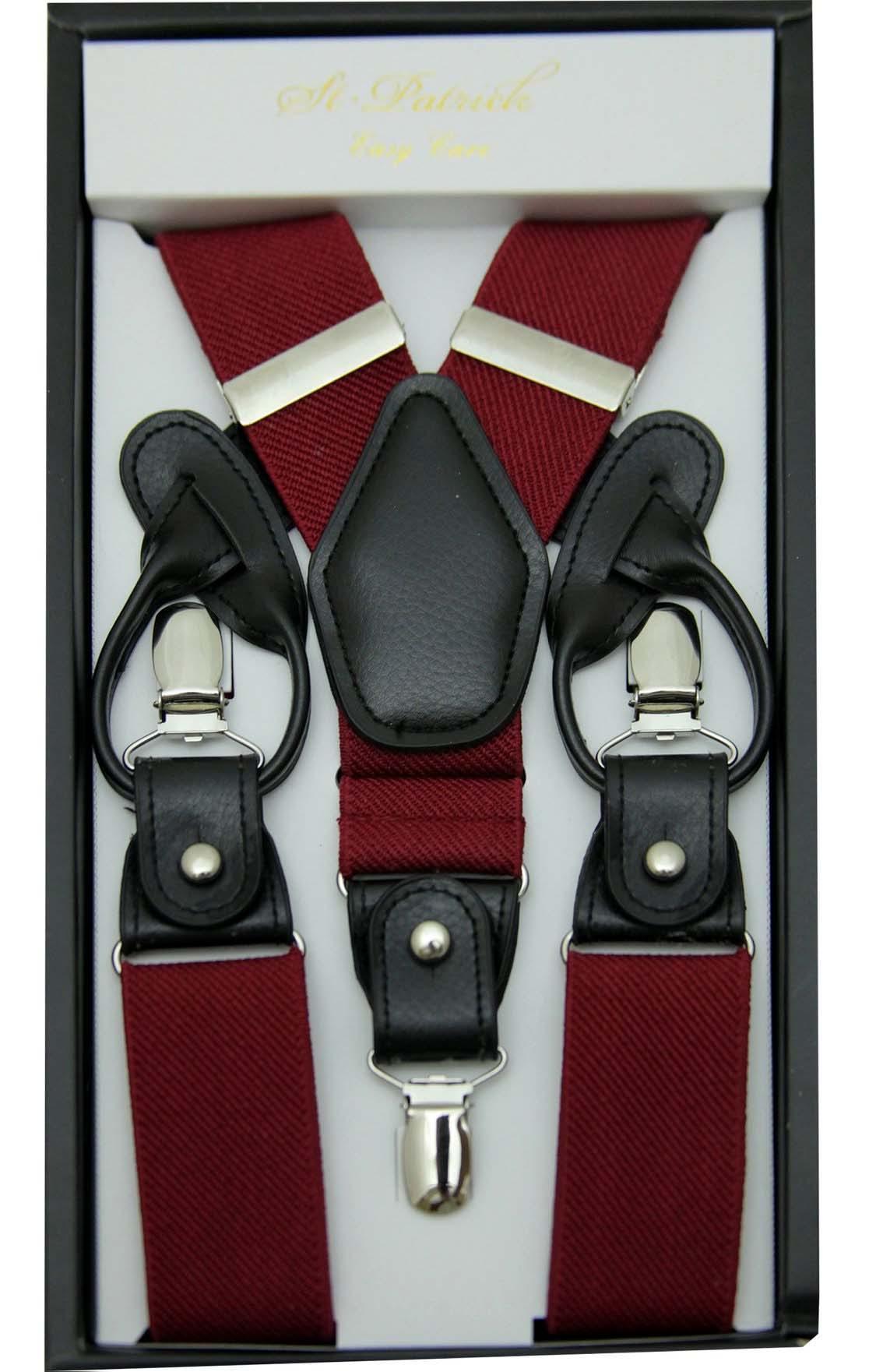 Burgundy Suspenders  Convertible Button / Clip Suspenders For Men