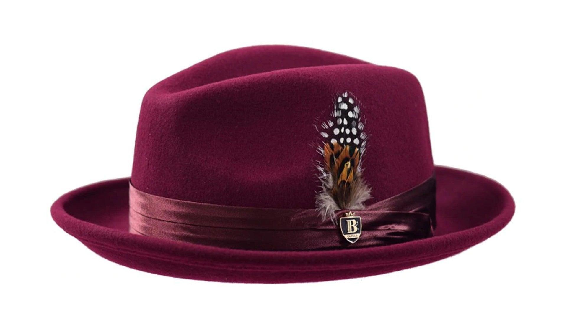 Small (6 -3/4 to -7/8) Burgundy Fedora Wool Felt Dress Hat