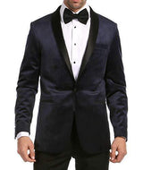 Enzo Collection-Navy Velvet Slim Fit Shawl Lapel Tuxedo Men's Blazer - Upscale Men's Fashion